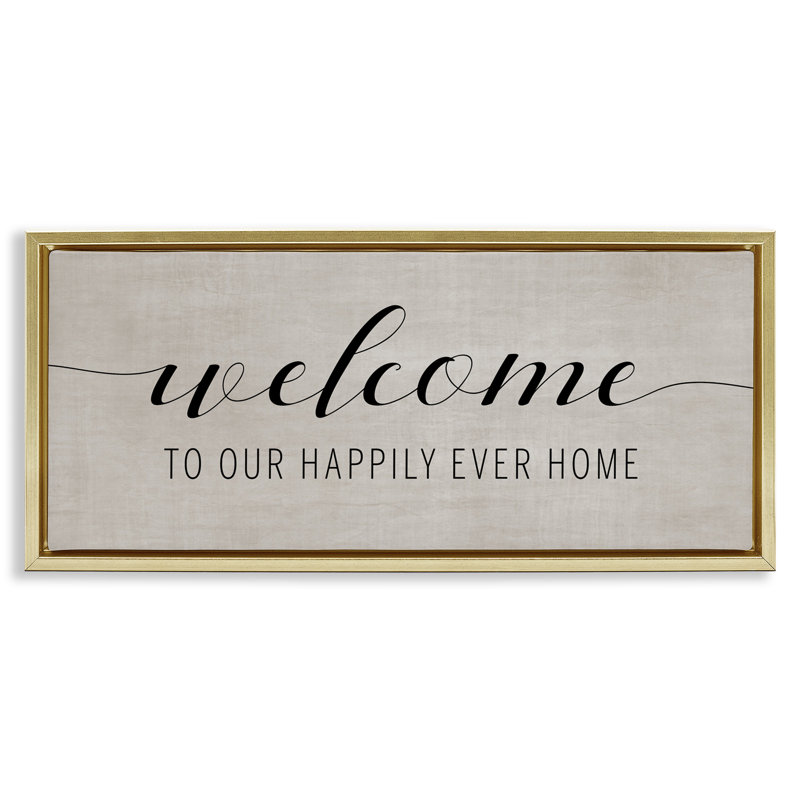 Welcome Happily Ever After, H 14 po x l 31 po, Cadre flottant métallique doré