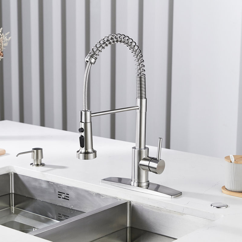 Robinet de cuisine rétractable avec accessoires FORIUS, Nickel brossé