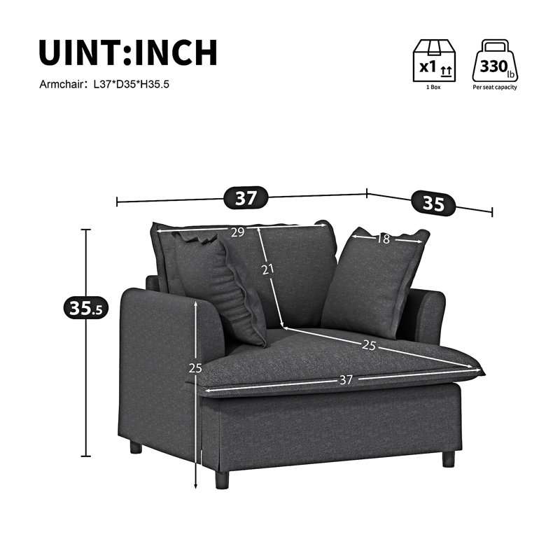 Upholstered Single Seat Sofa With Pillows, Gray