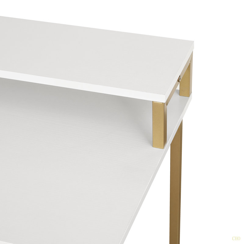 Bureau d'écriture de style industriel, Blanc / Doré