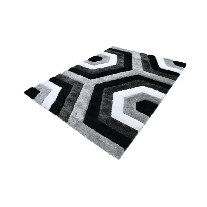 Tapis à poils longs noir et gris NYC Performance, Rectangle 5 pi 3 po x 7 pi 2 po, Noir / blanc