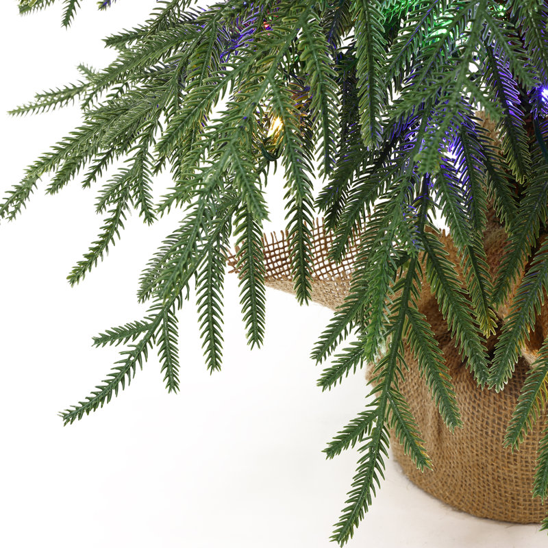 Sapin de Noël artificiel en polyéthylène de 90 cm avec guirlande lumineuse DEL à piles et base en toile de jute