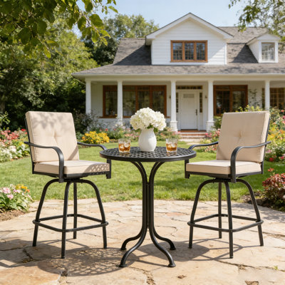 Patio Swivel Bar Stools Set of 2, Outdoor Swivel Chairs with Cushion, for Garden, Balcony,Backyard