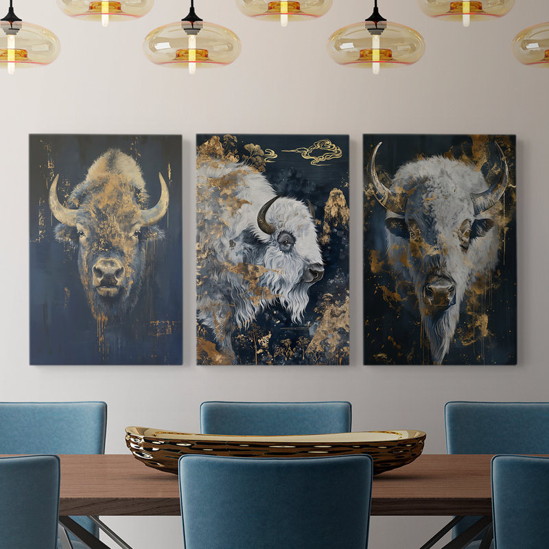 Buffalo Series XLIX - Ensemble de toiles tendues avec châssis Premium - Prêt à être accroché, H 27 po x l 18 po x P 1,1496 po