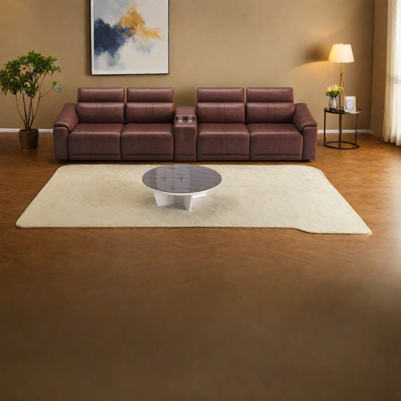 Canapés modulaires inclinables électriques spacieux, cuir respirant brun foncé, confort de salon moderne
