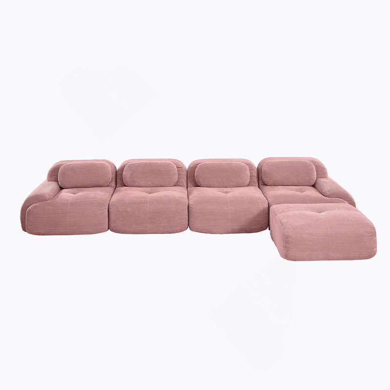 Canapé modulaire en L à 4 sièges avec éponge haute résilience, conception antidérapante et accoudoirs courbés extra larges pour les salons et les bureaux, rose
