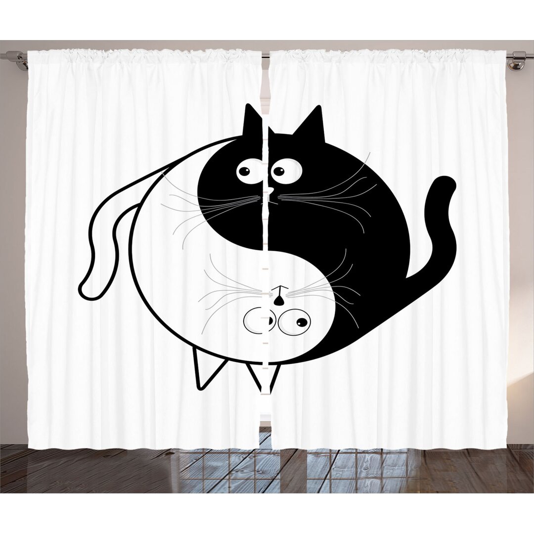 Rustikaler Vorhang, Ying Yang Schwarz Weiß Art, Katze, Weiß Schwarz