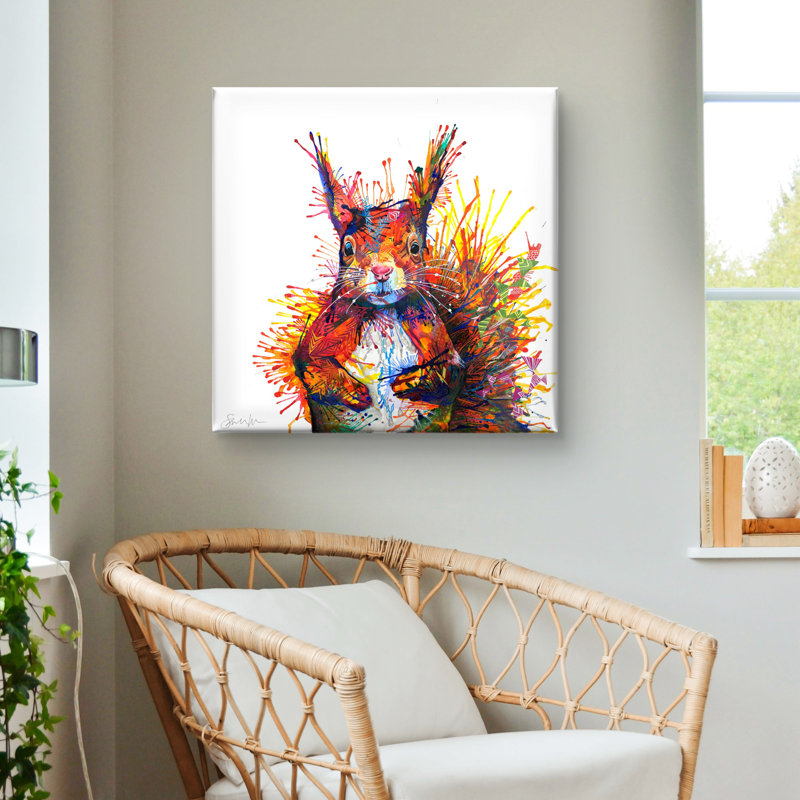 Cyril The Squirrel Countryside Painting - Wrapped Canvas Art Prints from Sarah Taylor Art, 60cm H x 60cm W