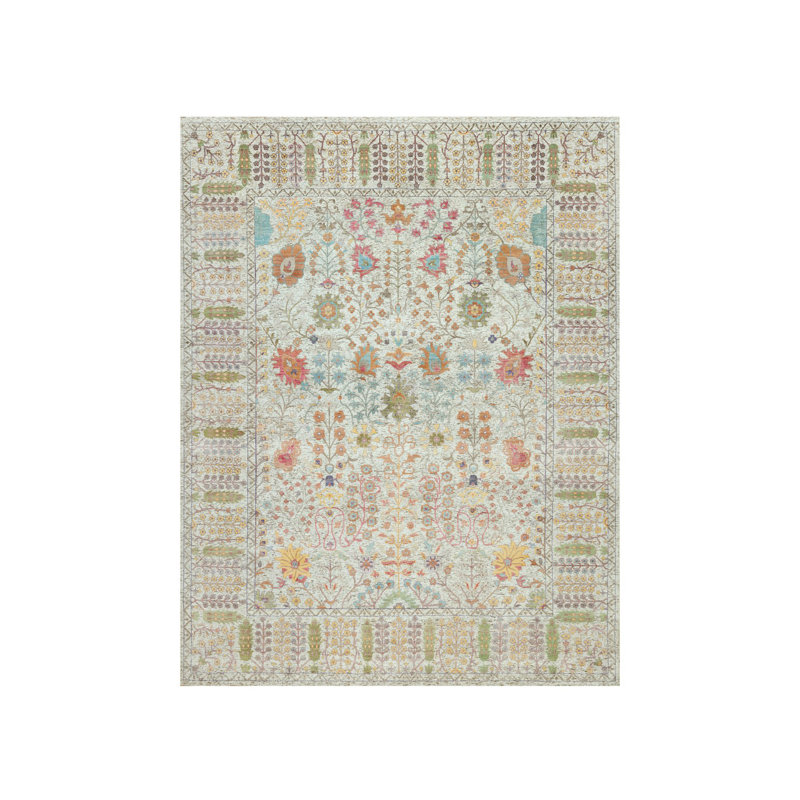 Tapis motif vase en soie noué à la main 11 pi 8 po x 15 pi beige 594FA6034CAA48FEB68F6839F15230F3