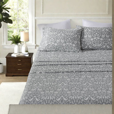 Ensemble de literie King, 100 % coton, 4 pièces, imprimé faune d'hiver sauge pour la maison