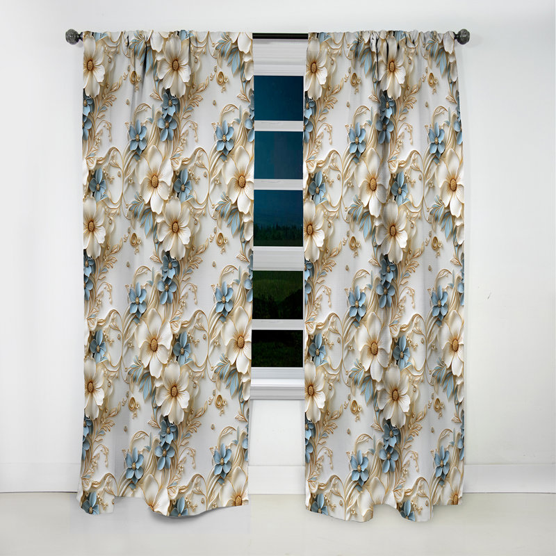 Rideau occultant en marbre doré blanc et bleu Elegance I - 1 panneaux, L 52 po x L 108 po