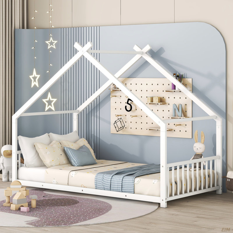 Metal House Bed, Twin, White