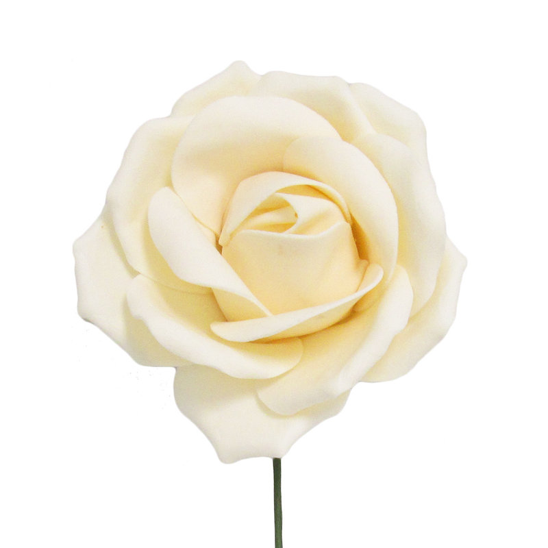 Grande tige rose en mousse, H 8 po x l 8 po x 4,25 po, Blanc crème