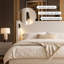 Très grande base de lit tapissier avec tête de lit à oreilles haute, lampe de lecture et port USB, beige-362387754