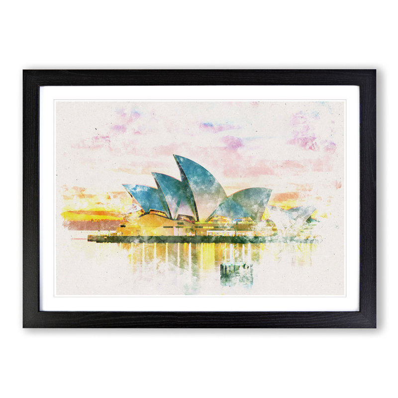 Sydney Opera House at Sunset - Picture Frame Painting Print, Black Framed, 60cm H x 91cm W x 2cm D