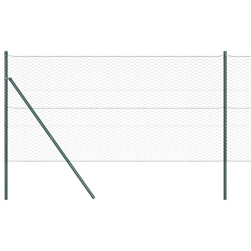 Vidaxl Fence With Posts PVC-Coated Steel, Green, 120cm H x 2500cm W x 3.2cm D