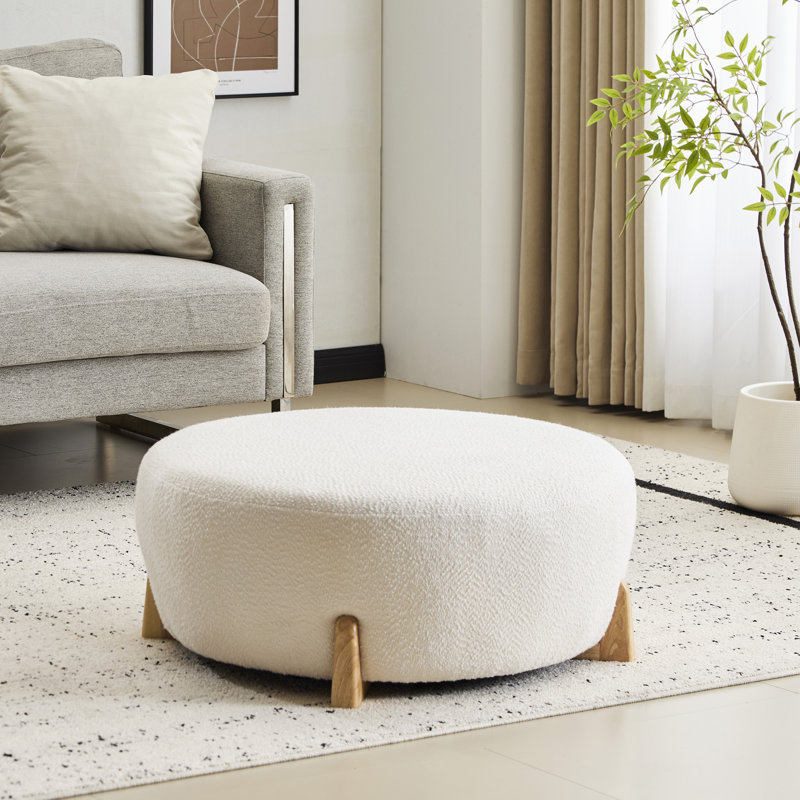 Repose-pieds rond, Naturel, Blanc