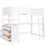 Lit mezzanine simple blanc avec bureau et tablettes - Aménagement fonctionnel de la chambre à coucher-1078752897