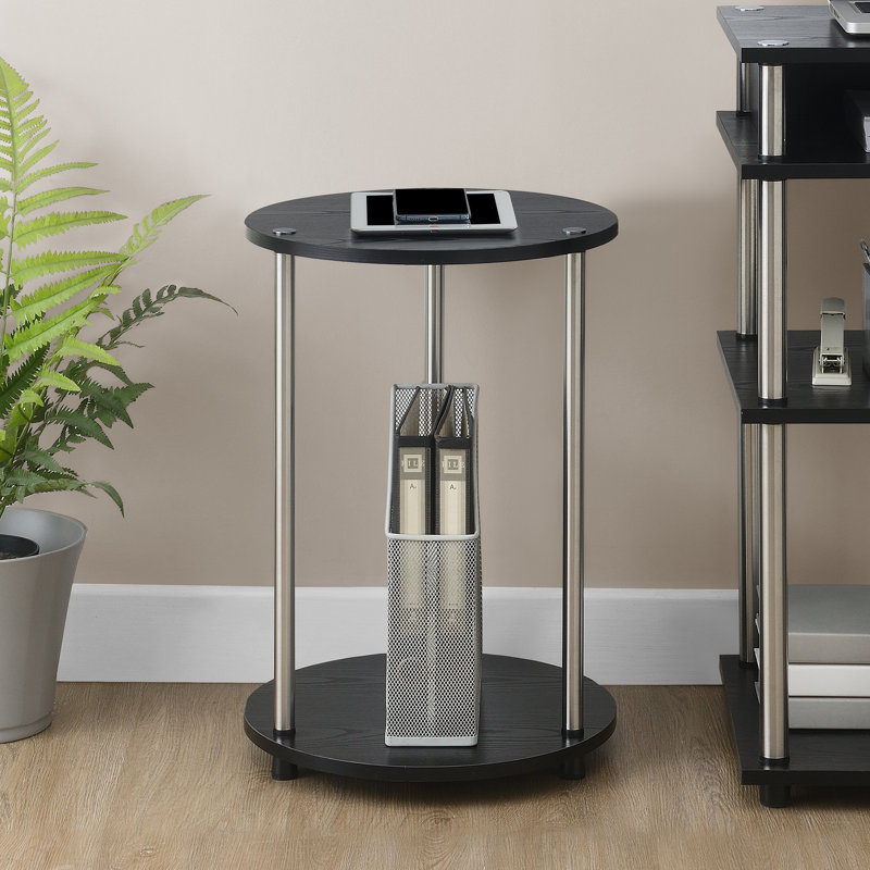 Edwin 22'' Tall Round End Table with Storage, Black/Chrome
