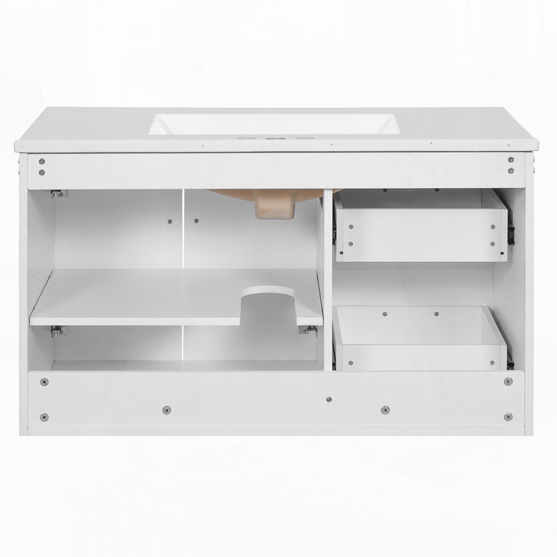 Meuble-lavabo mural 36 po avec 2 tiroirs, Blanc
