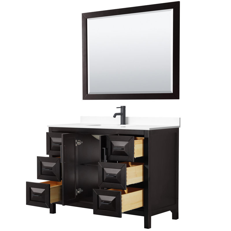 Daria 48'' Single Bathroom Vanity with Marble Top, Dark Espresso, White Cultured Marble, Polished Chrome