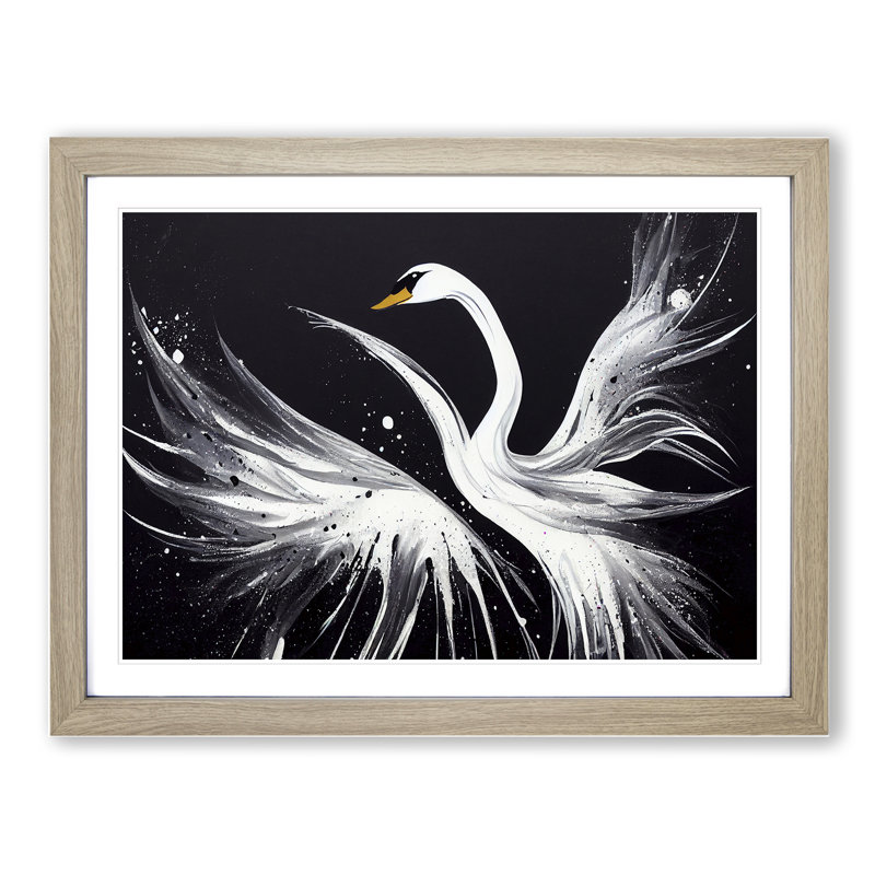 Splashed Swan Vol.2 Abstract - Framed Print, 46cm H x 64cm W x 2cm D, Oak