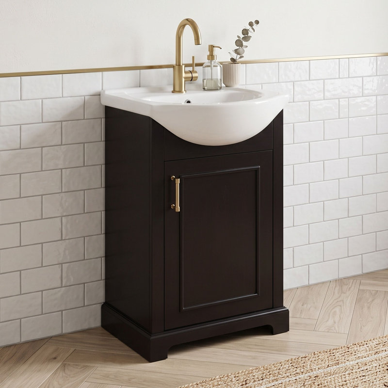Meuble-lavabo de salle de bain avec lavabo épais en céramique et armoire peu encombrante, Noir