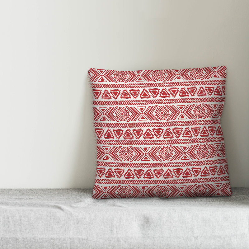  Coussin Tribal Sketches, Blanc / Rouge, 16 po x 1 po