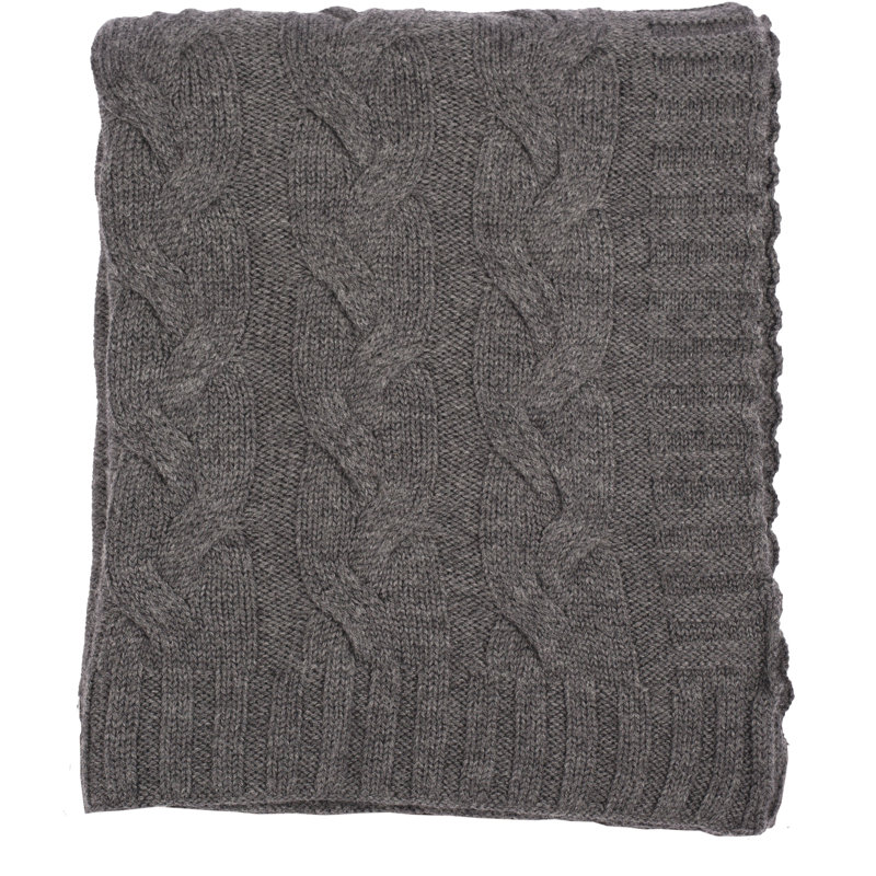 Hampton Knitted Throw Blanket, Charcoal Gray Melange
