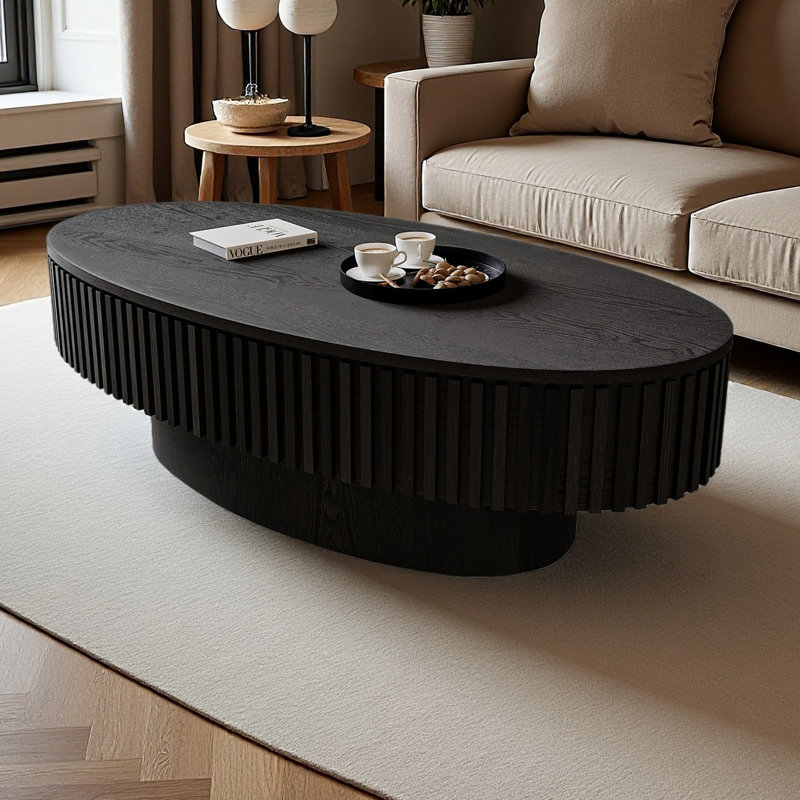 Table basse 47 po ovale avec rangement Table d'appoint moderne en placage de bois massif pour salon, chambre à coucher, appartement ou bureau