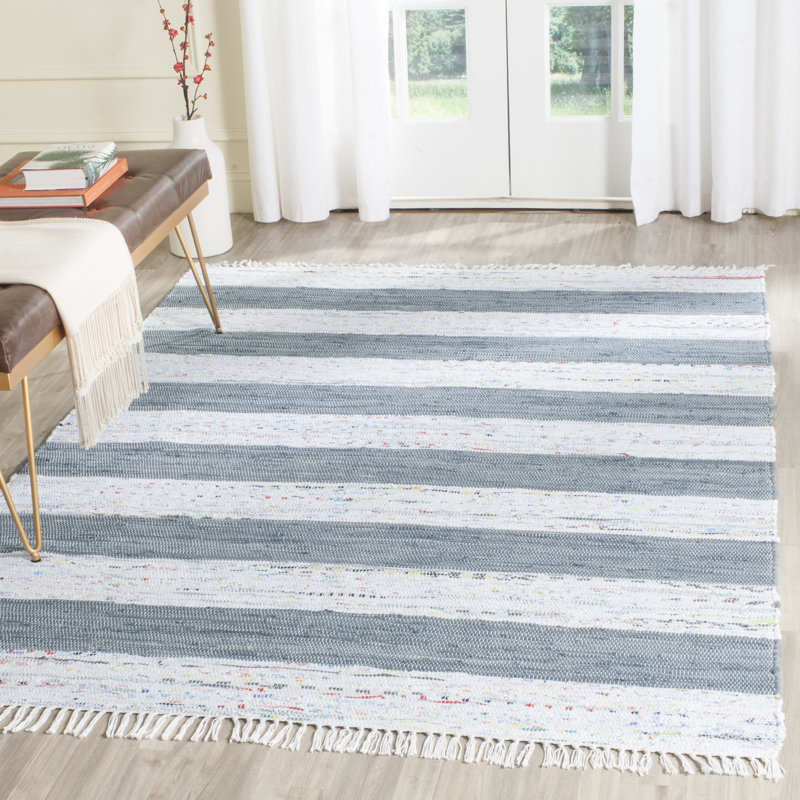 Yokum Hand Woven Cotton Striped Rug, Rectangle 10' x 14'