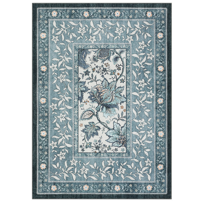 Floral Machine Printed Area Rug, Blue, Runner 60 x 230 cm