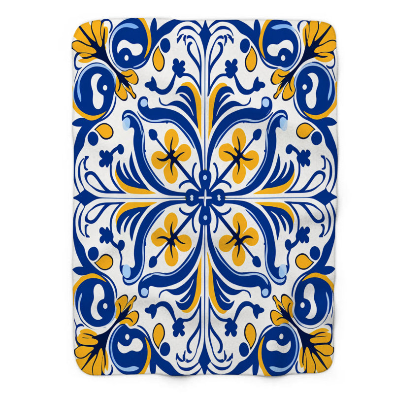 Iberian Tile Designs - Couverture sherpa de qualité supérieure 1 pièce, Lit simple