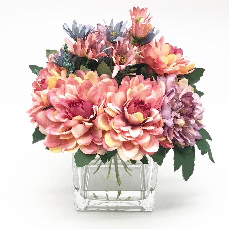 Pink and Purple Silk Daisy Floral Arrangement in Vase