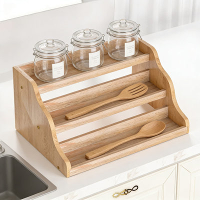 3-Tier Wooden Spice Rack Organizer For Cabinet And Countertop, Space-Saving Spice Shelf With Tiered Design For Easy Access To Spice Jars
