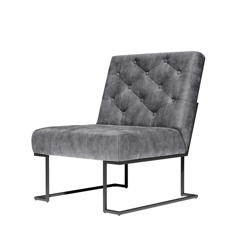 Fauteuil de chambre Klara, Velours gris foncé, Noir