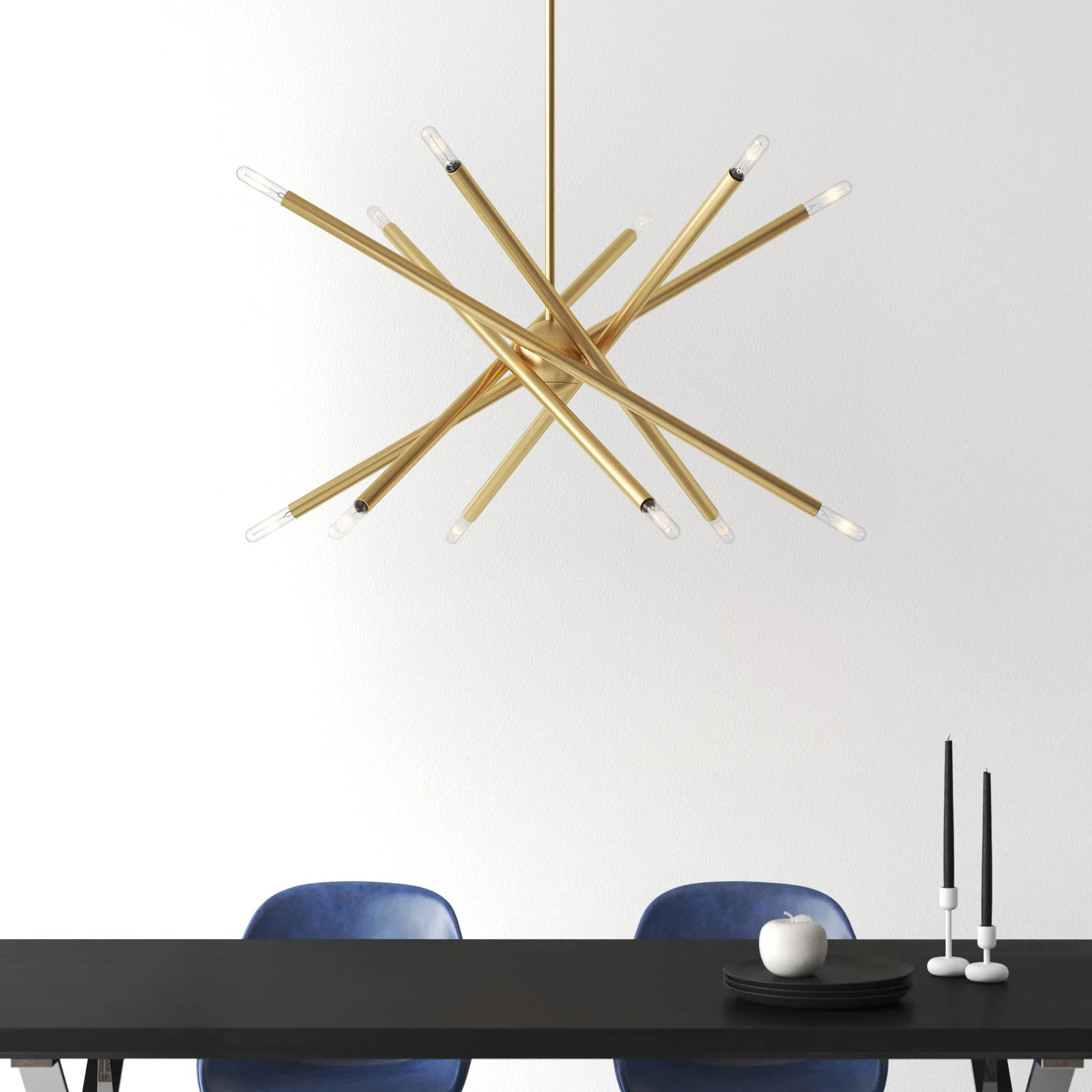 Poco 12 - Light Dimmable Sputnik Chandelier, Satin Brass, 12