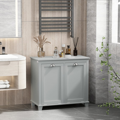 Tilt-Out Bathroom Laundry Organizer, Gray Cabinet With Hamper - Sufficient Space, Construction, Water- Finish, Toppling Feature, 30" W X 15.67" D 27.5" H Cabinet, Storage Organizer Large Capacity For
