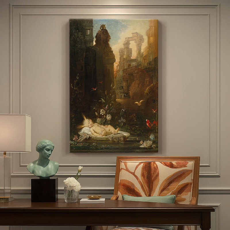 «The Infant Moses» - toile tendue par Gustave Moreau, 18 x 27