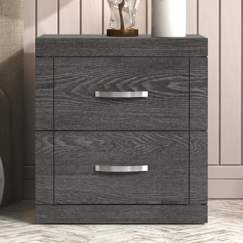 Avigail 20.31" 2 Drawer Nightstand, Dark Gray Oak, Individual