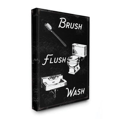 " Brush Flush Wash Bathroom Black And White "