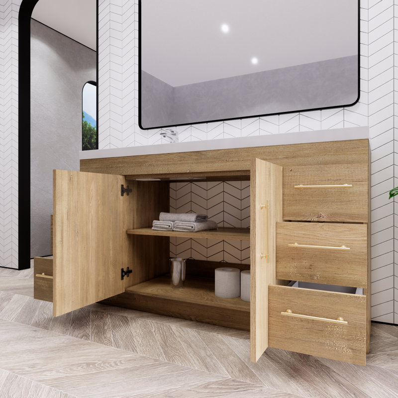 Ensemble de meuble-lavabo simple 60 po Verda, Chêne