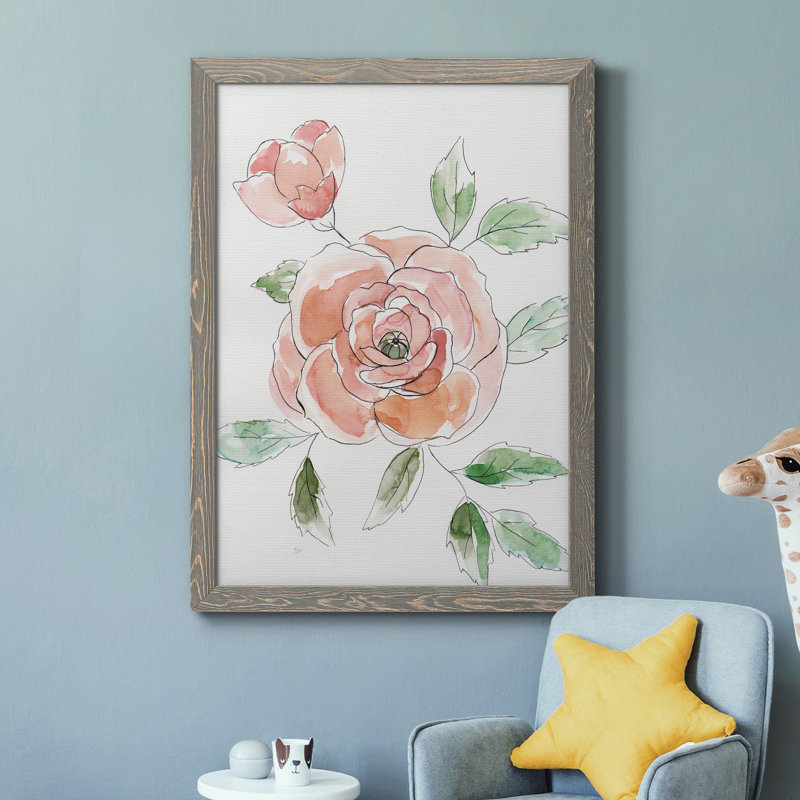 Rose Contour - Peinture sur toile encadrée, Encadré gris, H 44 po x l 31 po x P 1 po