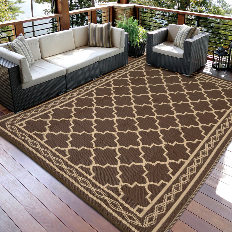 Tapis d'extérieur imperméable à l'eau Patio Tapis de paille en plastique réversible Tapis de camping rétro, Beige