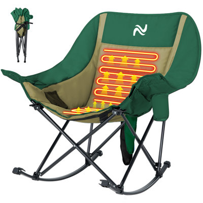 Oversized Heated Rocking Camping Chair, Heavy Duty Padded Recliner, Foldable Outdoor Lawn Chair