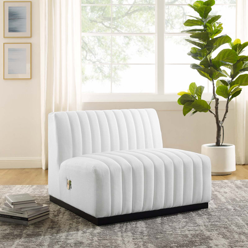Chaise sans accoudoirs rembourrée en tissu Conjure Channel, 100% polyester blanc