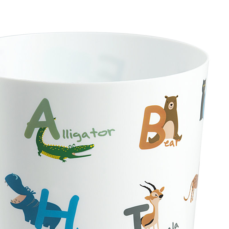 White Plastic Animal Alphabet Kids' Wastebasket