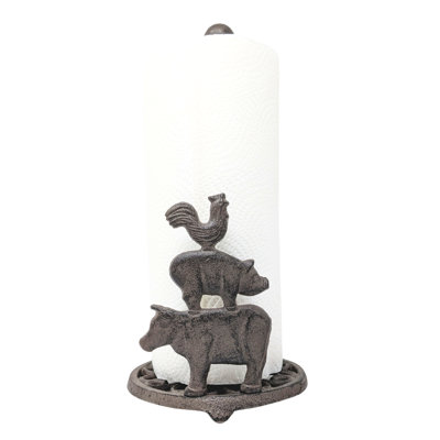 Cast Iron Farm Animals Paper Towel Holder - Freestanding Metal Paper Towel Holder For Kitchen Countertop And Bathroom - Home Decor And Farmhouse Kitchen Accessories