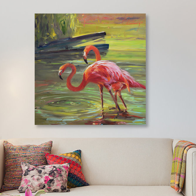 « flamant rose iii », reproduction d’art sur toile, H 12 po x l 12 po x P 0,75 po
