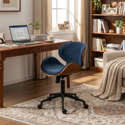 Upholstered Office Chair Adjustable Height Desk & Task Chair With Bentwood Boucle Swivel Chair With Metal Frame by George Oliver